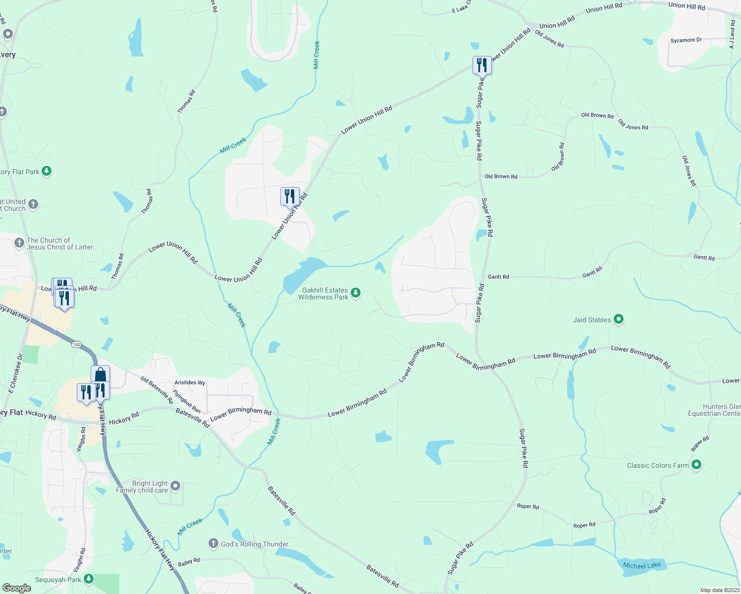 map of restaurants, bars, coffee shops, grocery stores, and more near 1043 Sugar Pike Way in Canton