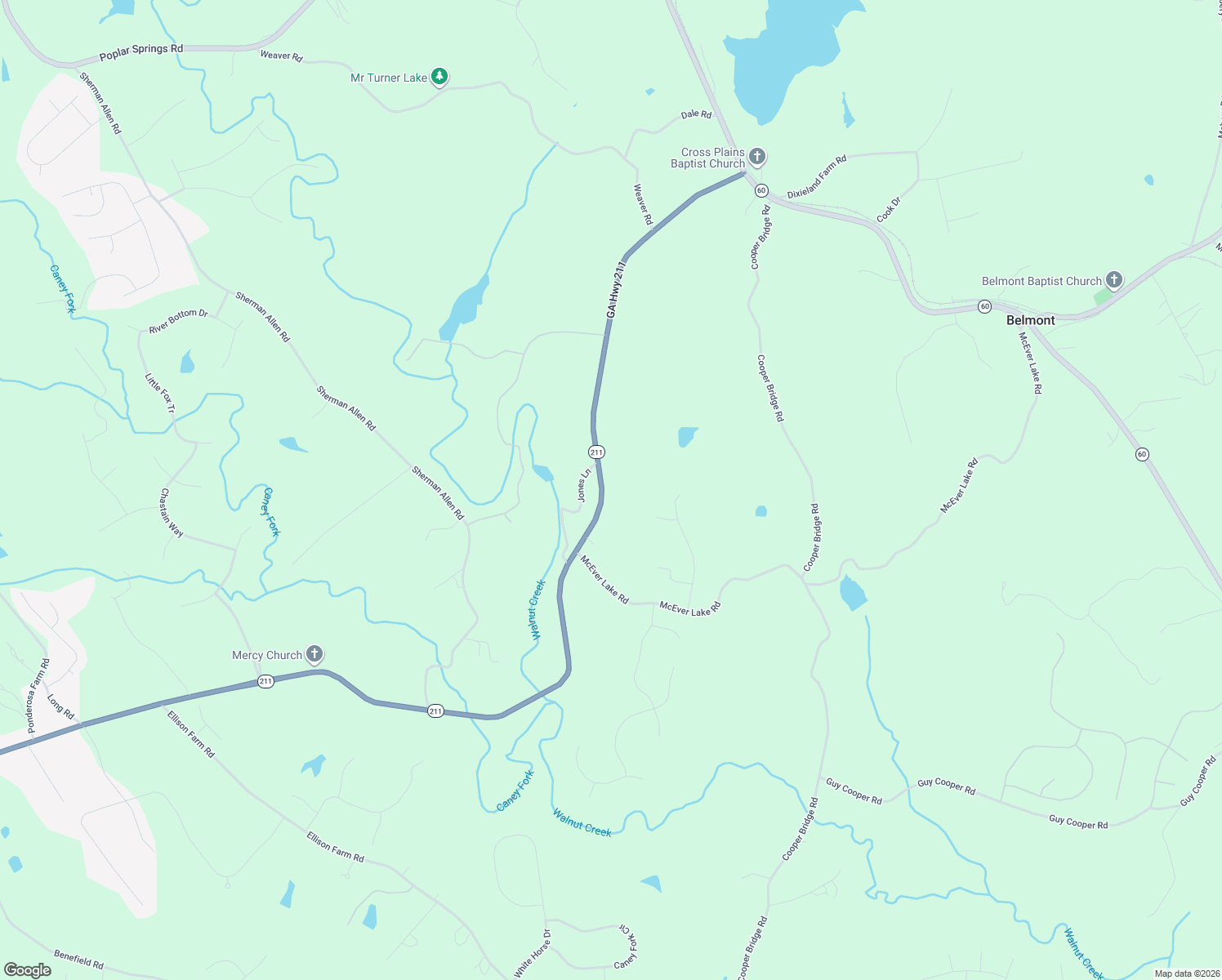 map of restaurants, bars, coffee shops, grocery stores, and more near 3585 Jones Lane in Gainesville