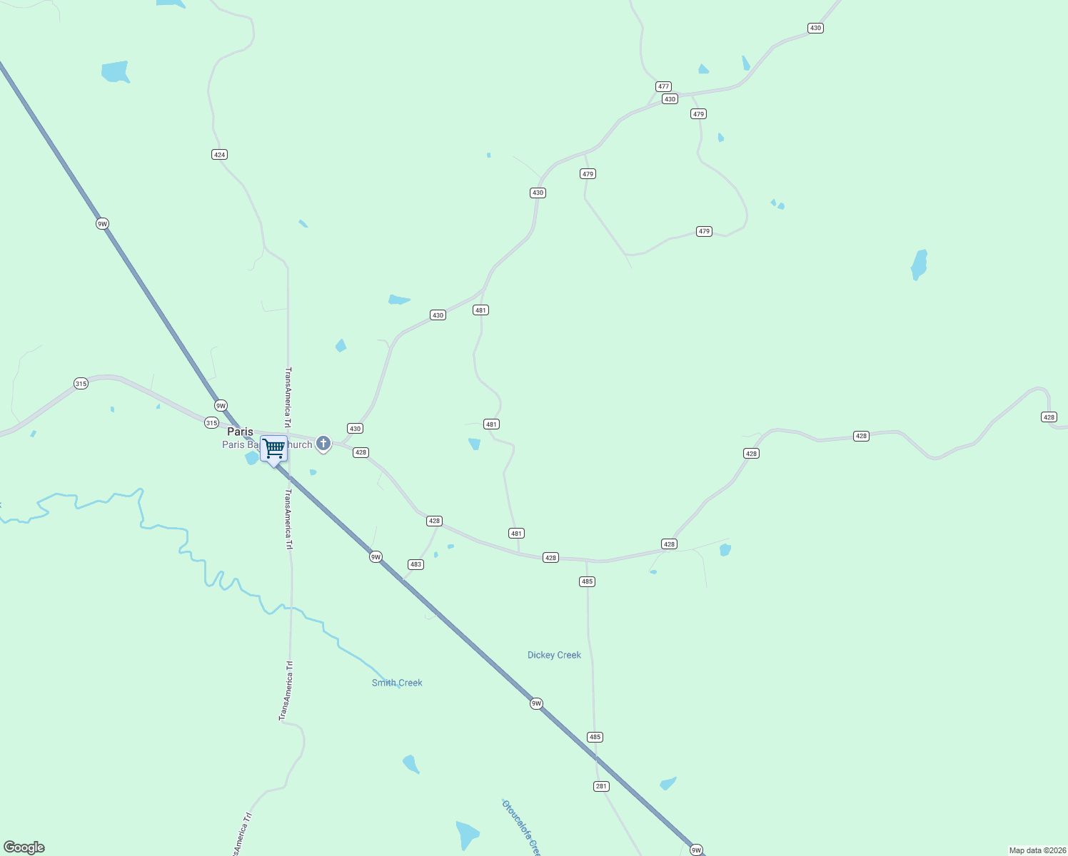 map of restaurants, bars, coffee shops, grocery stores, and more near 61 County Road 481 in Paris