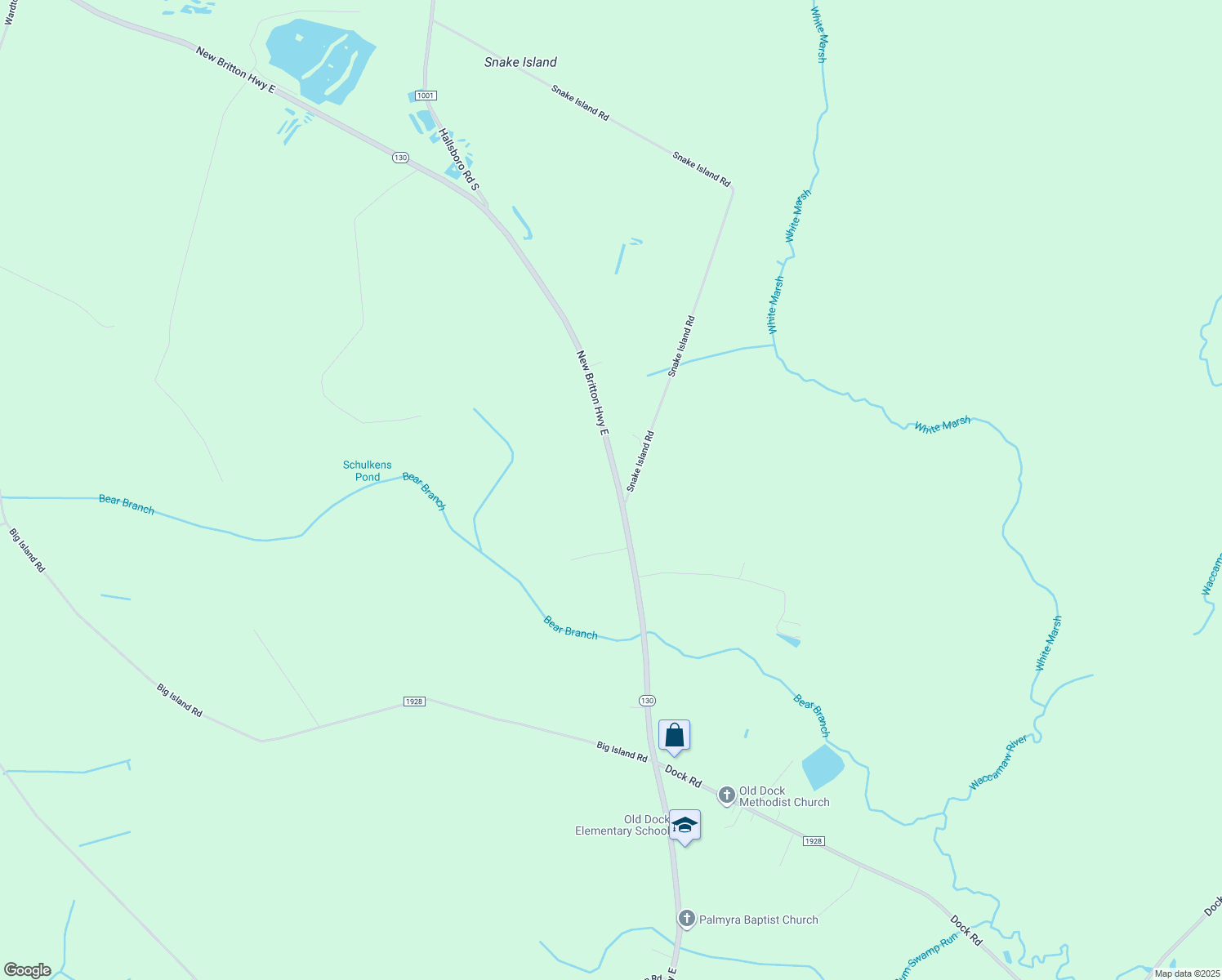 map of restaurants, bars, coffee shops, grocery stores, and more near 11410 New Britton Highway East in Whiteville