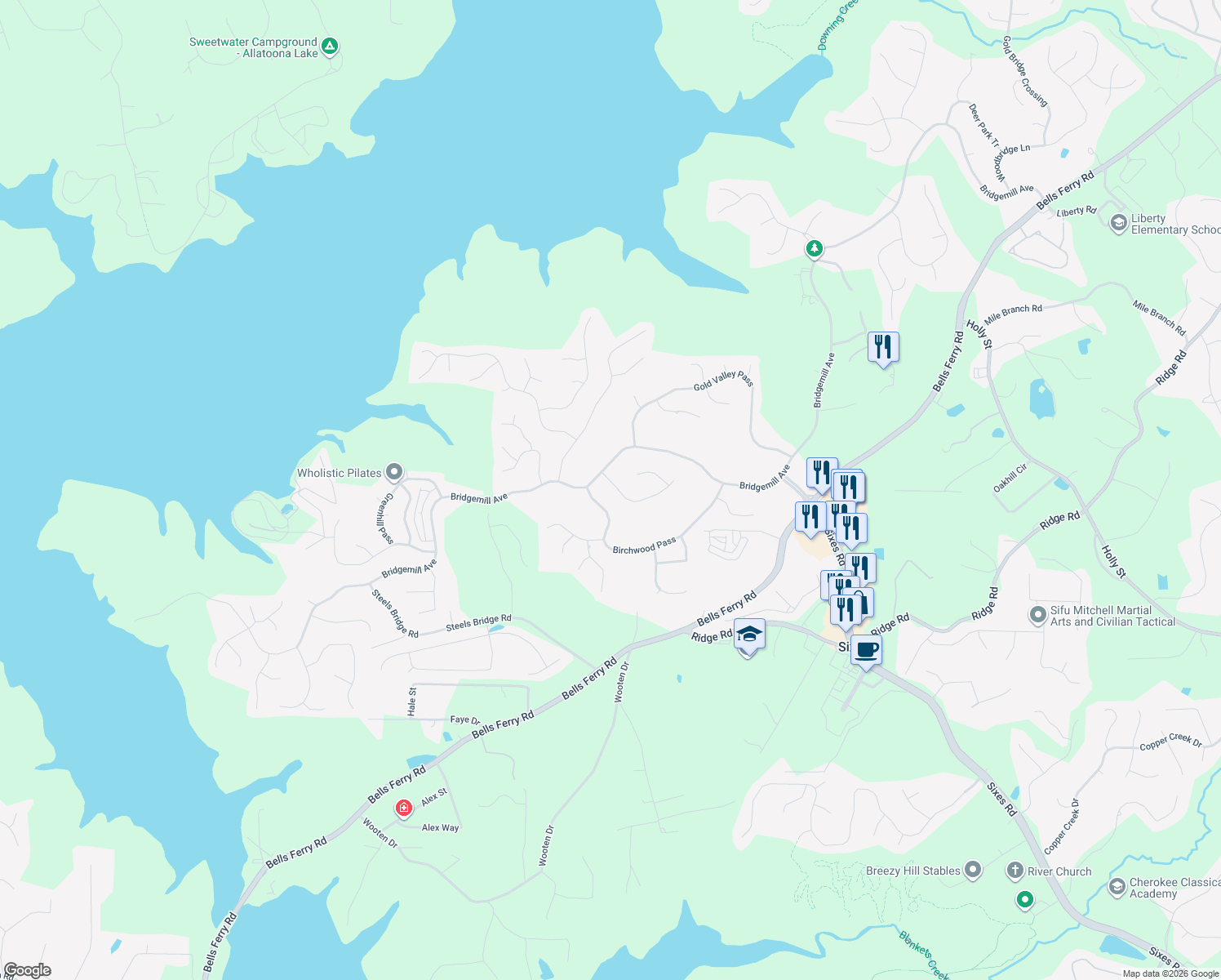 map of restaurants, bars, coffee shops, grocery stores, and more near 204 White Oak Drive in Canton