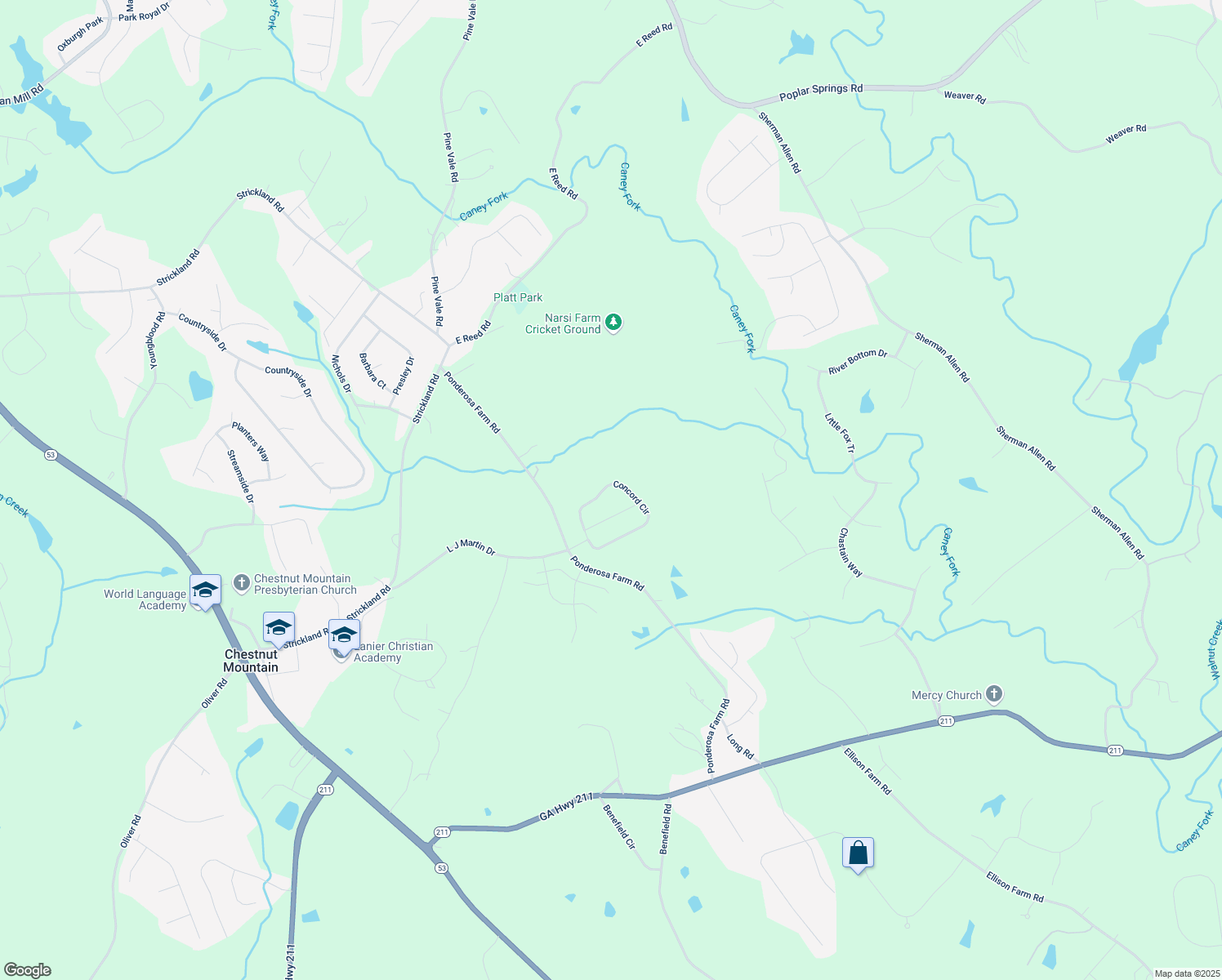 map of restaurants, bars, coffee shops, grocery stores, and more near 5531 Concord Circle in Gainesville