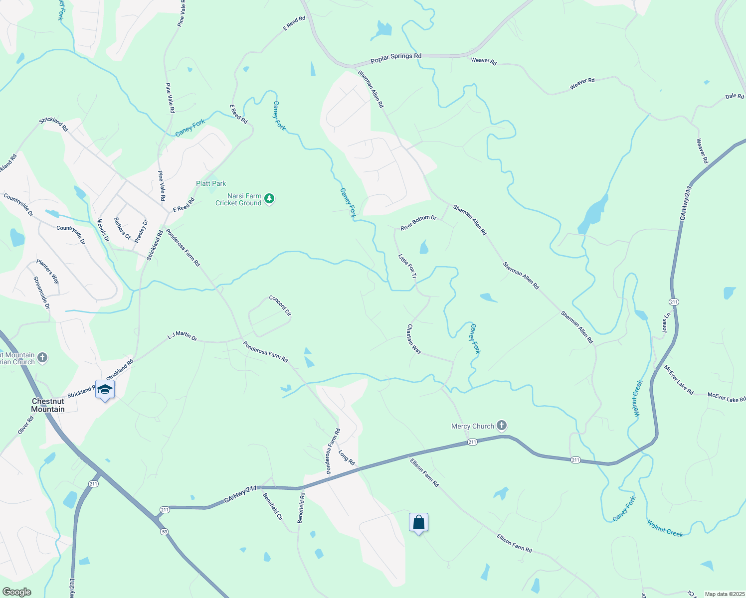 map of restaurants, bars, coffee shops, grocery stores, and more near 5354 Shadow Walk Way in Gainesville