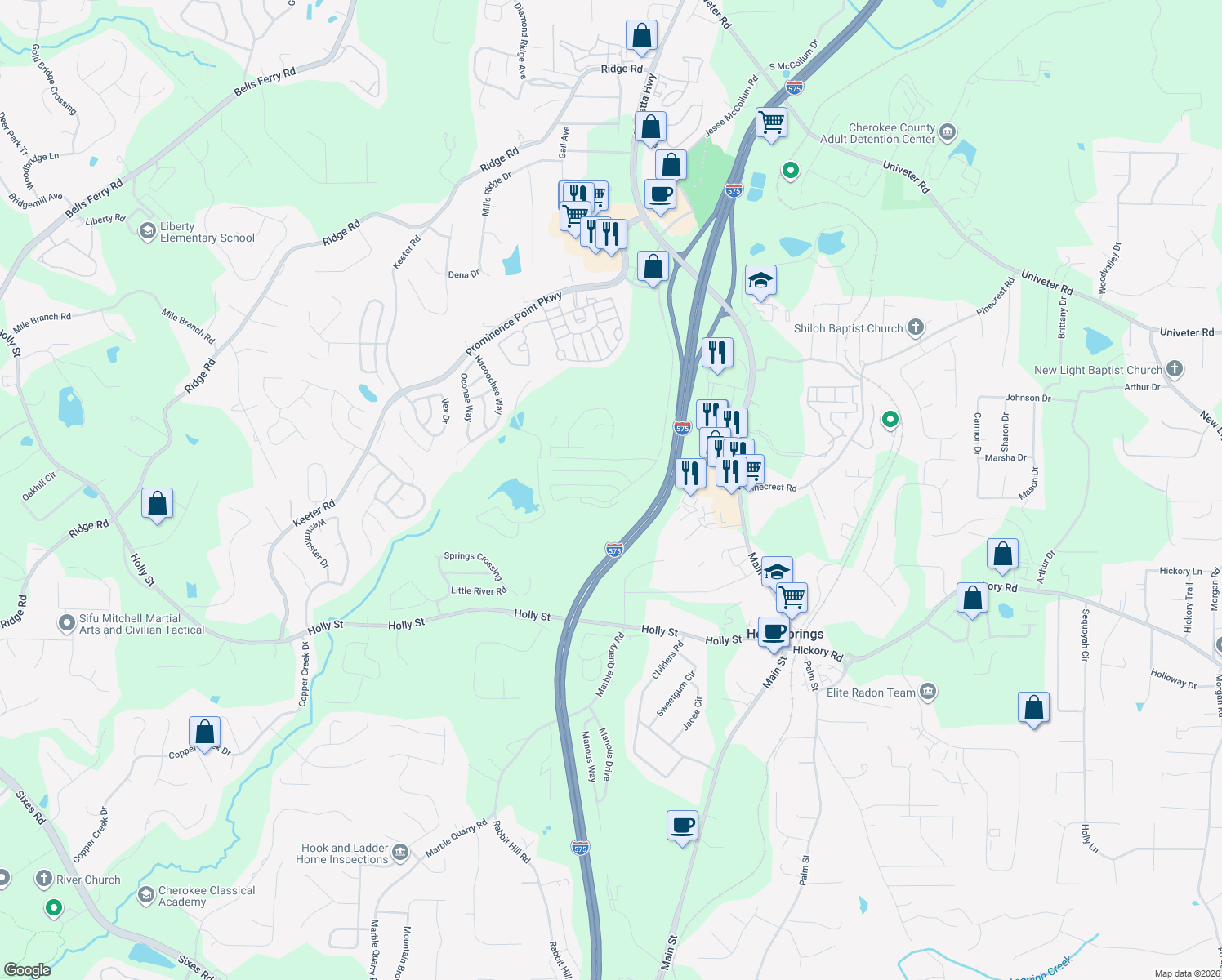 map of restaurants, bars, coffee shops, grocery stores, and more near 203 Valley Crossing in Canton