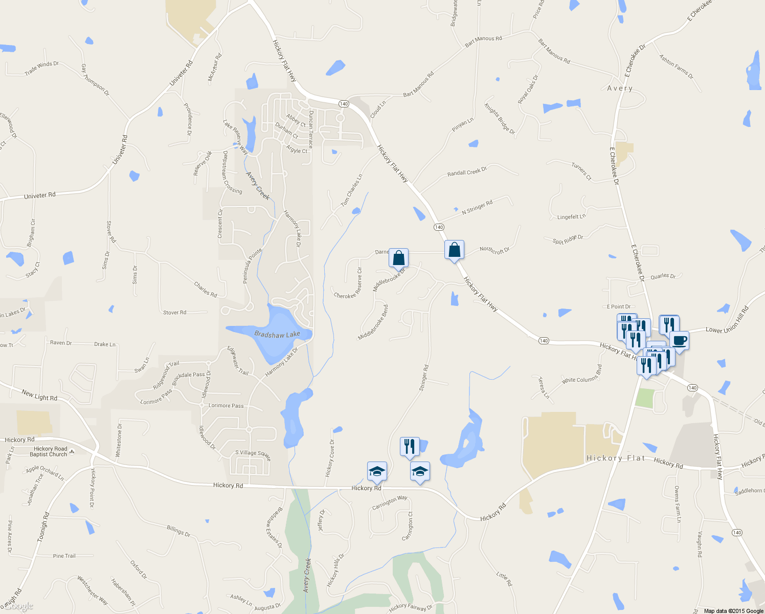 map of restaurants, bars, coffee shops, grocery stores, and more near 804 Middlebrooke Bend in Canton