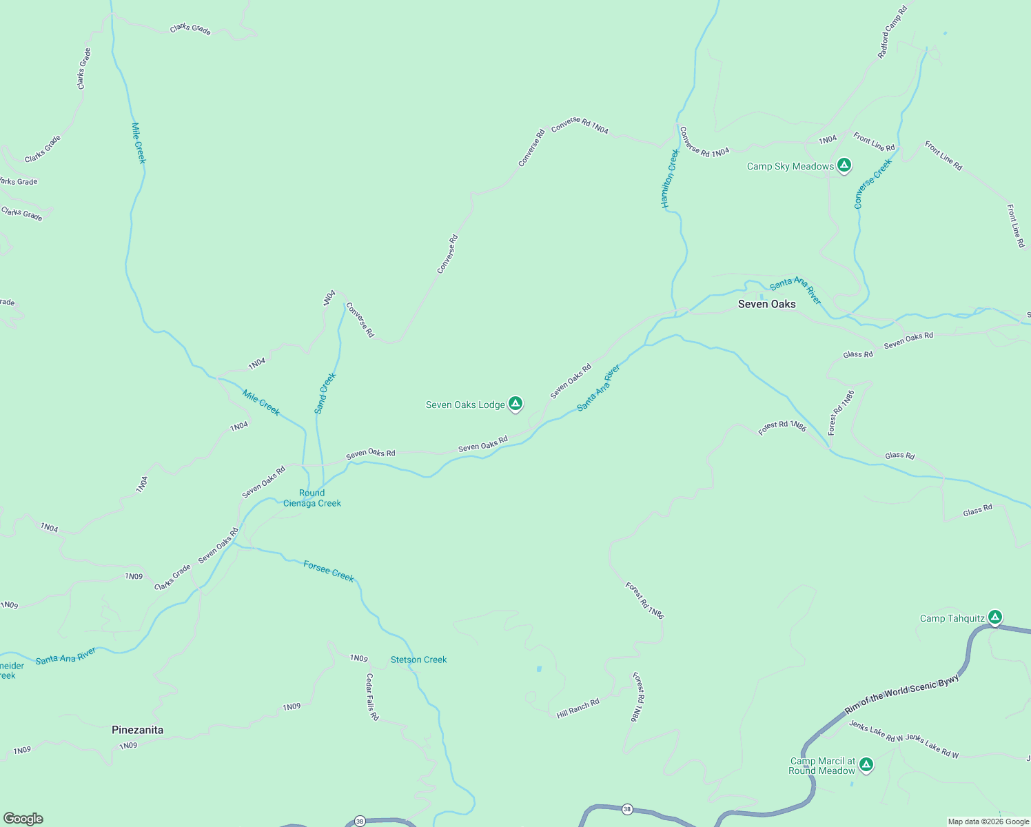 map of restaurants, bars, coffee shops, grocery stores, and more near 39950 Seven Oaks Road in Angelus Oaks