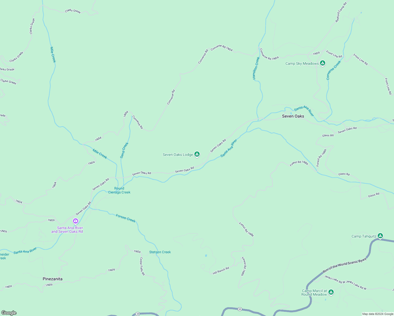 map of restaurants, bars, coffee shops, grocery stores, and more near 39950 Seven Oaks Road in Angelus Oaks