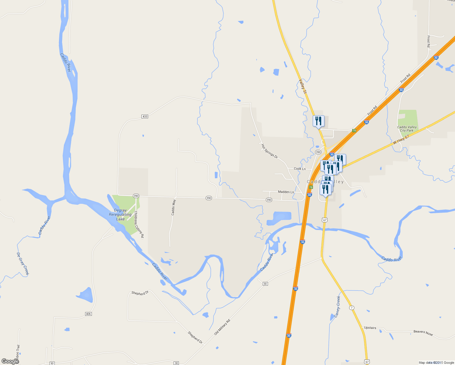 map of restaurants, bars, coffee shops, grocery stores, and more near 212 Hwy 390 in Arkadelphia