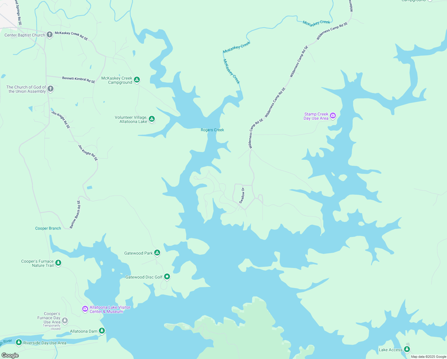 map of restaurants, bars, coffee shops, grocery stores, and more near 32 Blue Bird Circle Southeast in White