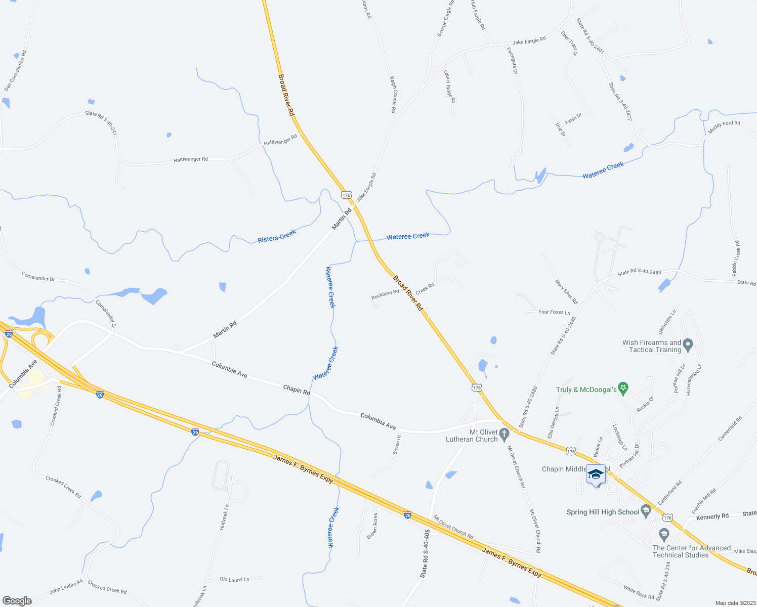 map of restaurants, bars, coffee shops, grocery stores, and more near 11911 Broad River Road in Chapin