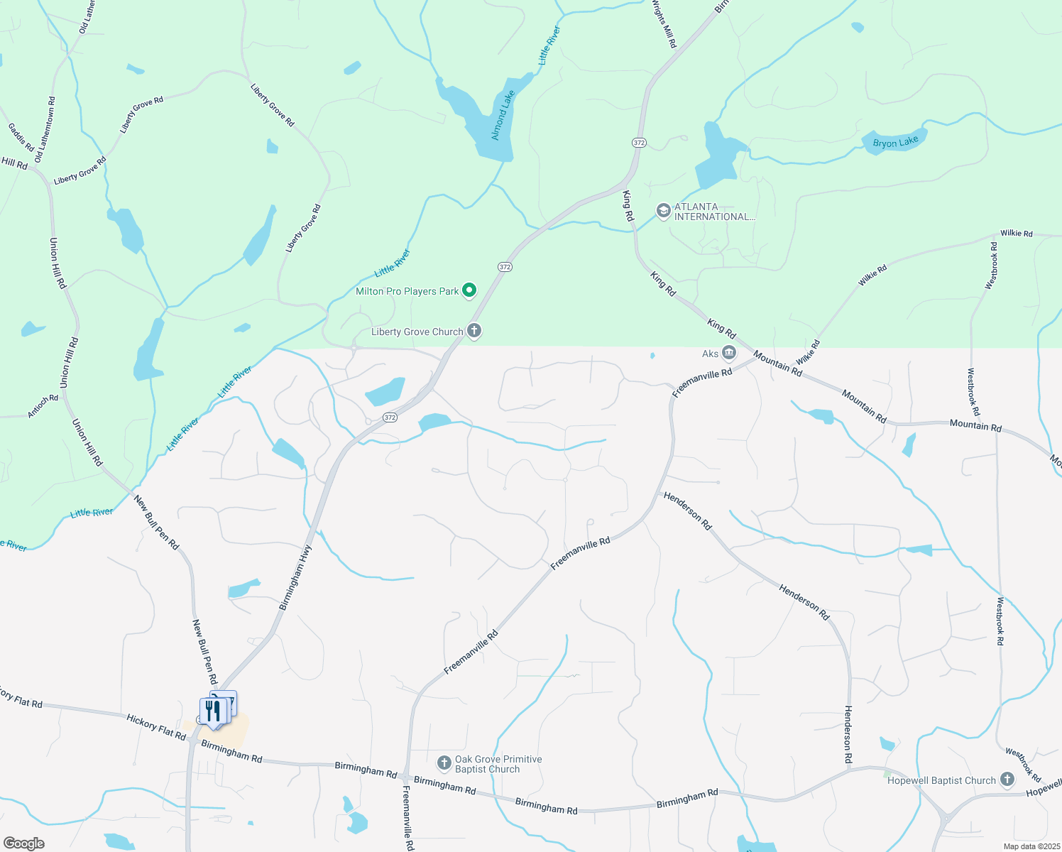 map of restaurants, bars, coffee shops, grocery stores, and more near 16390 Laconia Lane in Milton