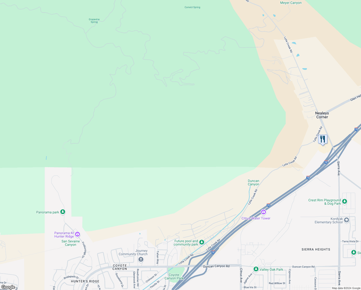 map of restaurants, bars, coffee shops, grocery stores, and more near West San Bernardino Avenue in San Bernardino
