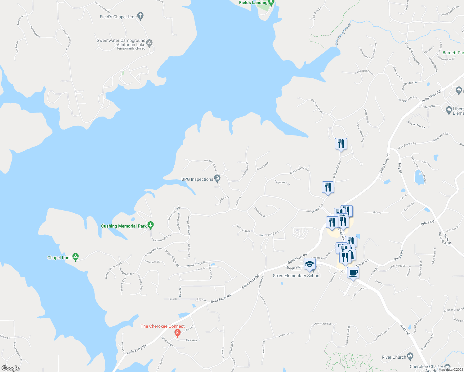 map of restaurants, bars, coffee shops, grocery stores, and more near 310 Woodbrook Crest in Canton