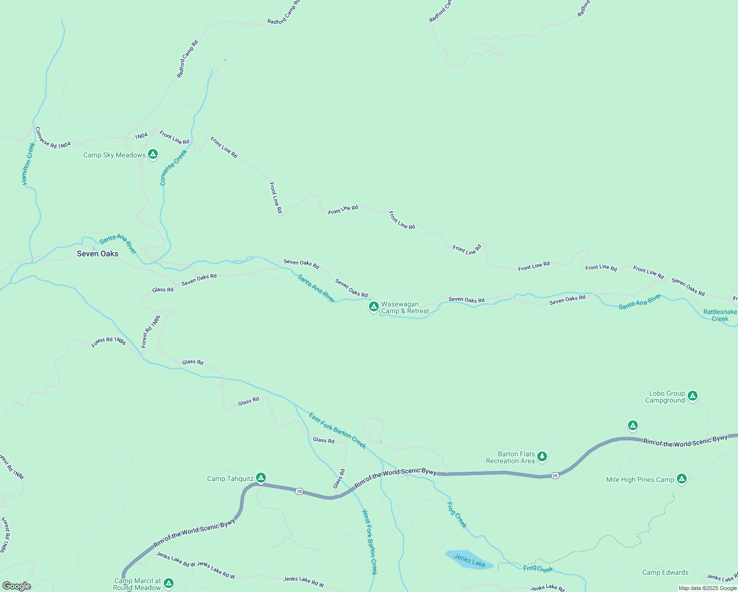 map of restaurants, bars, coffee shops, grocery stores, and more near 41724 Seven Oaks Road in Angelus Oaks