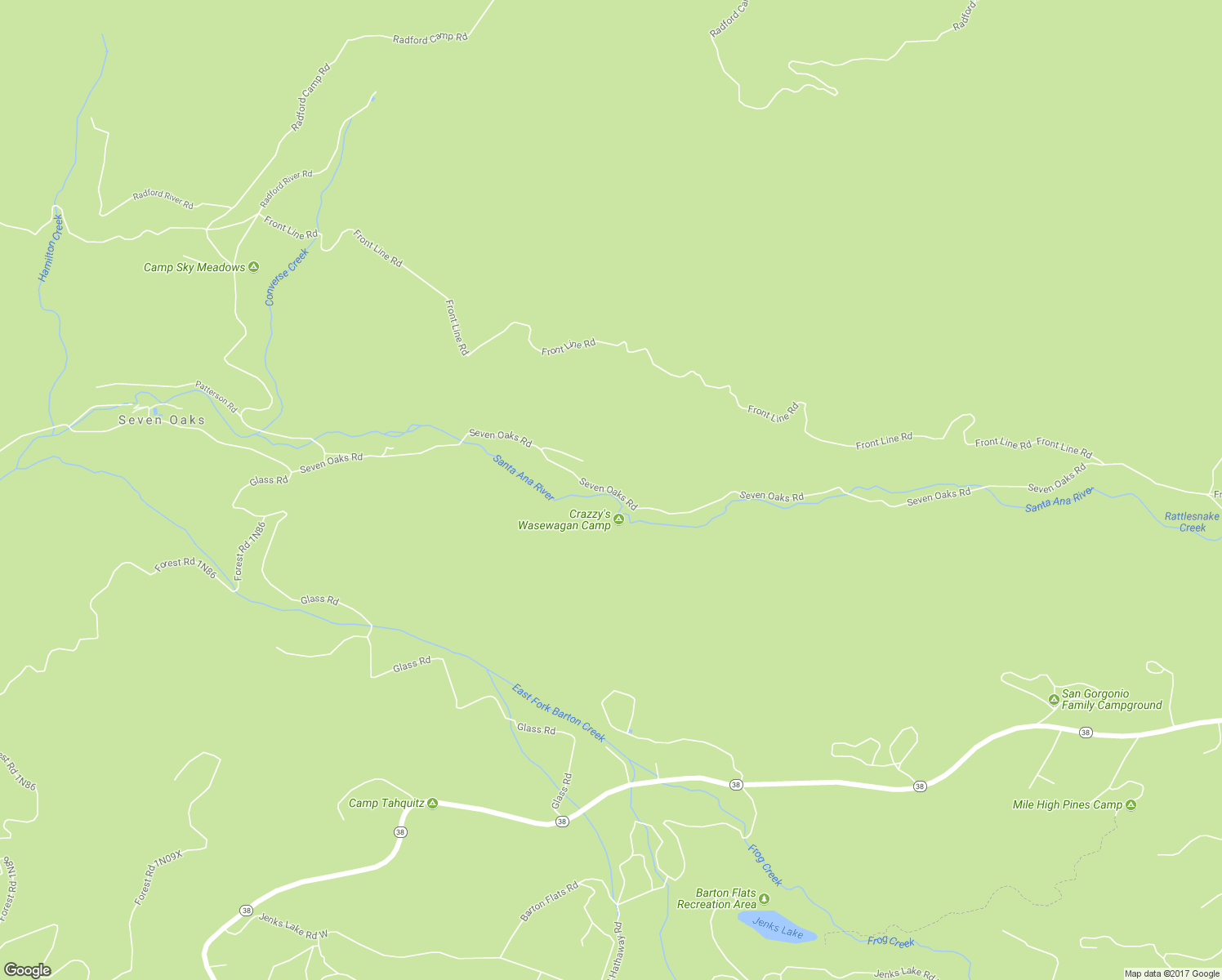 map of restaurants, bars, coffee shops, grocery stores, and more near 41724 Seven Oaks Road in Angelus Oaks