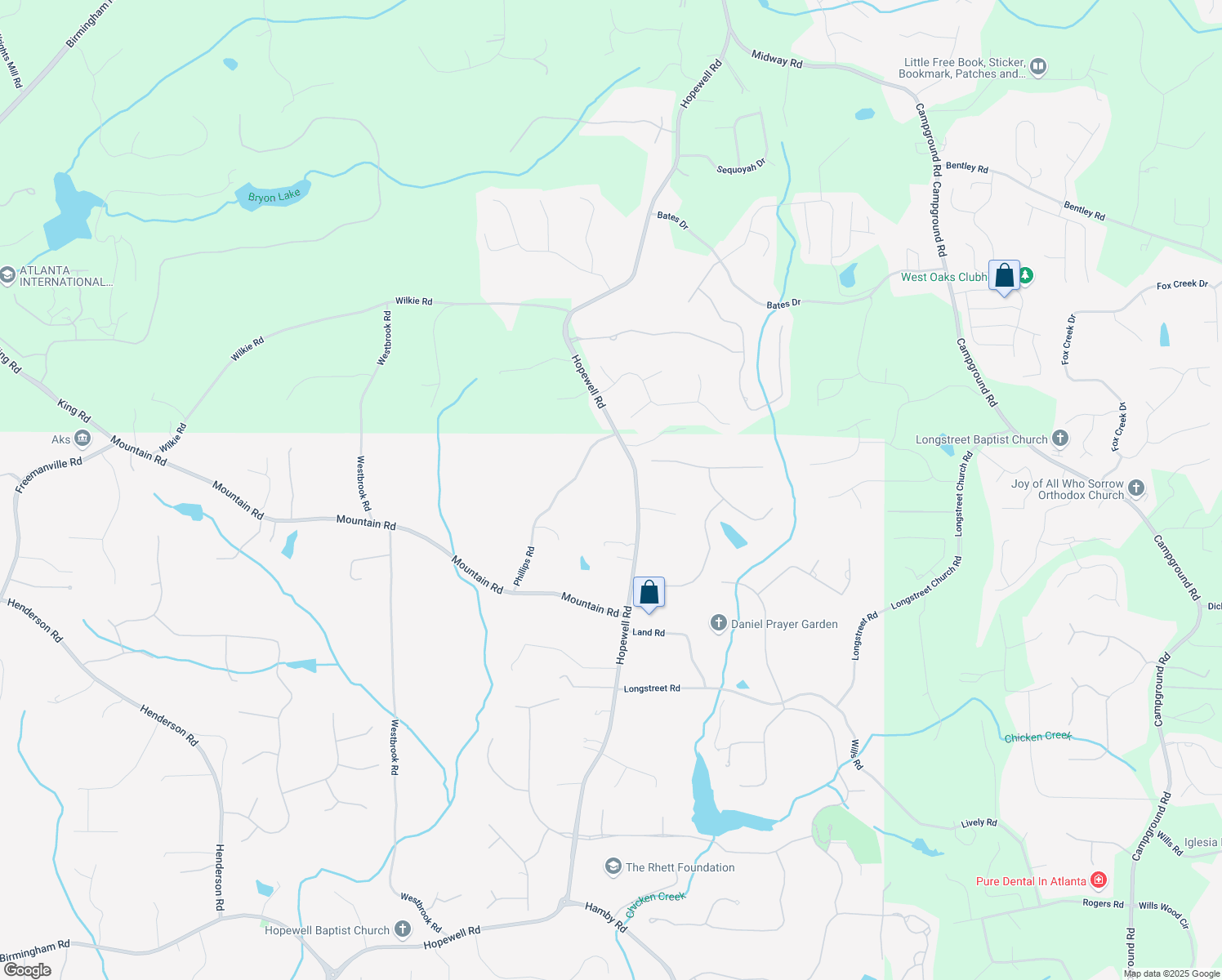 map of restaurants, bars, coffee shops, grocery stores, and more near 16675 Hopewell Road in Alpharetta