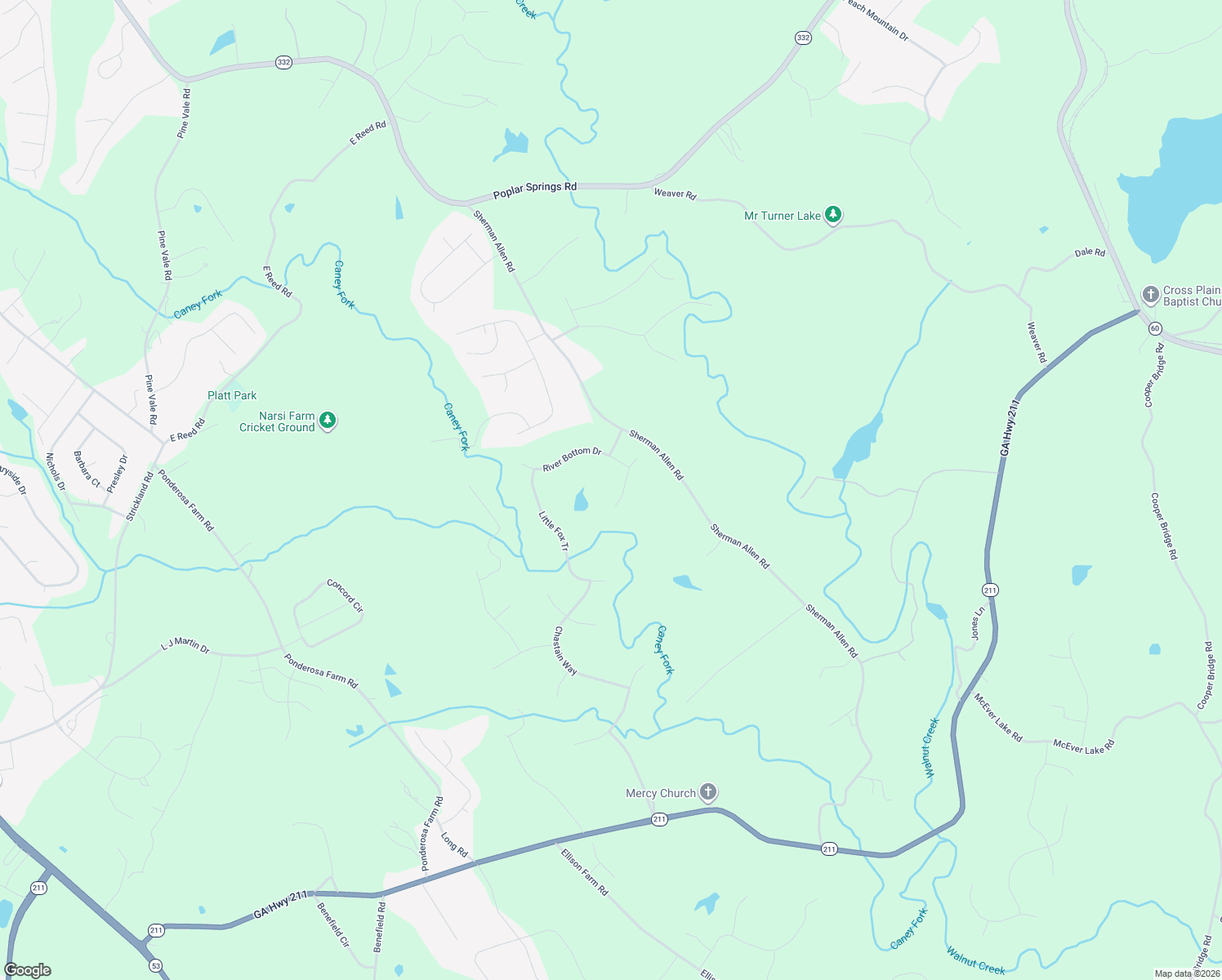 map of restaurants, bars, coffee shops, grocery stores, and more near 4729 Shady Lake Circle in Gainesville