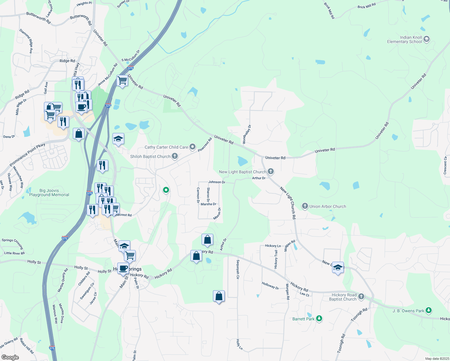 map of restaurants, bars, coffee shops, grocery stores, and more near 126 Brittany Drive in Canton