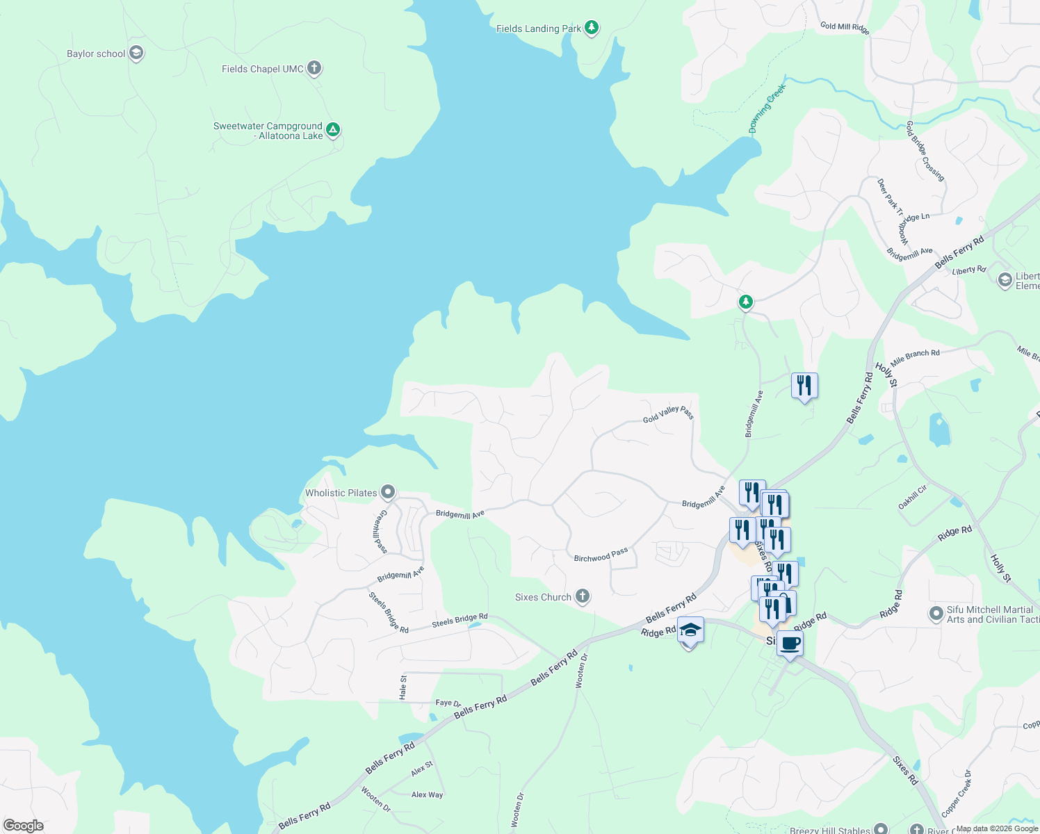 map of restaurants, bars, coffee shops, grocery stores, and more near 208 Willow View Court in Canton