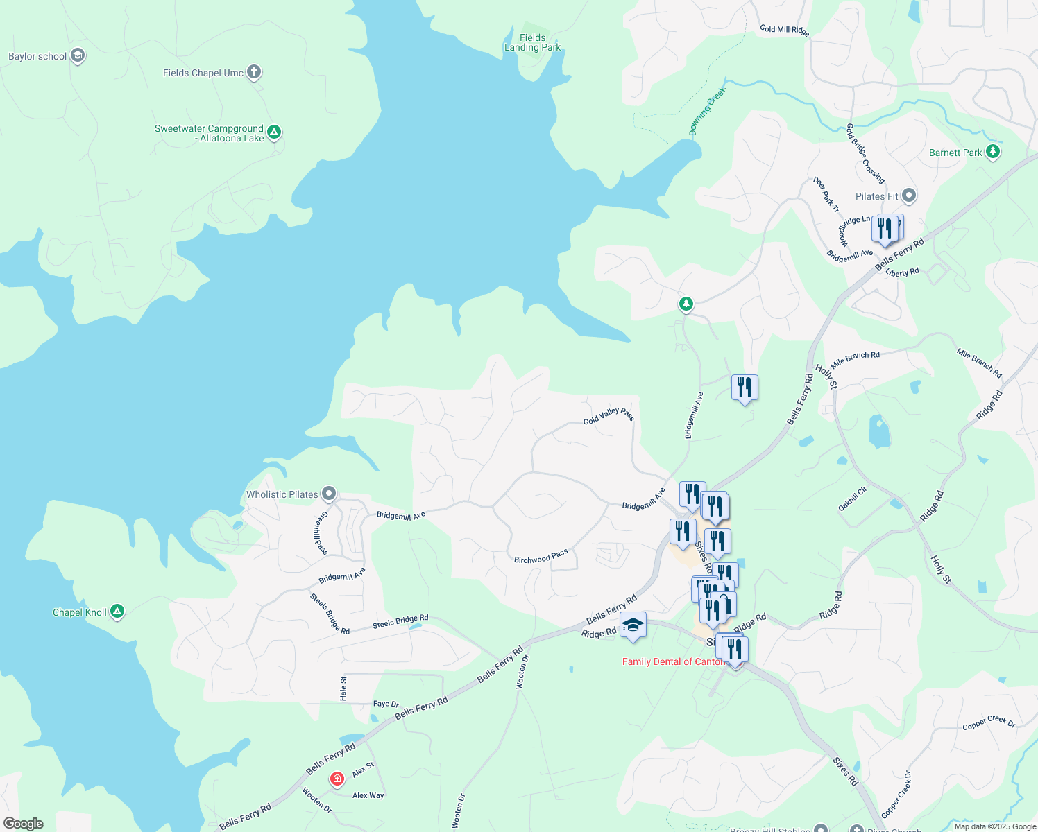 map of restaurants, bars, coffee shops, grocery stores, and more near 903 Raven Point in Canton