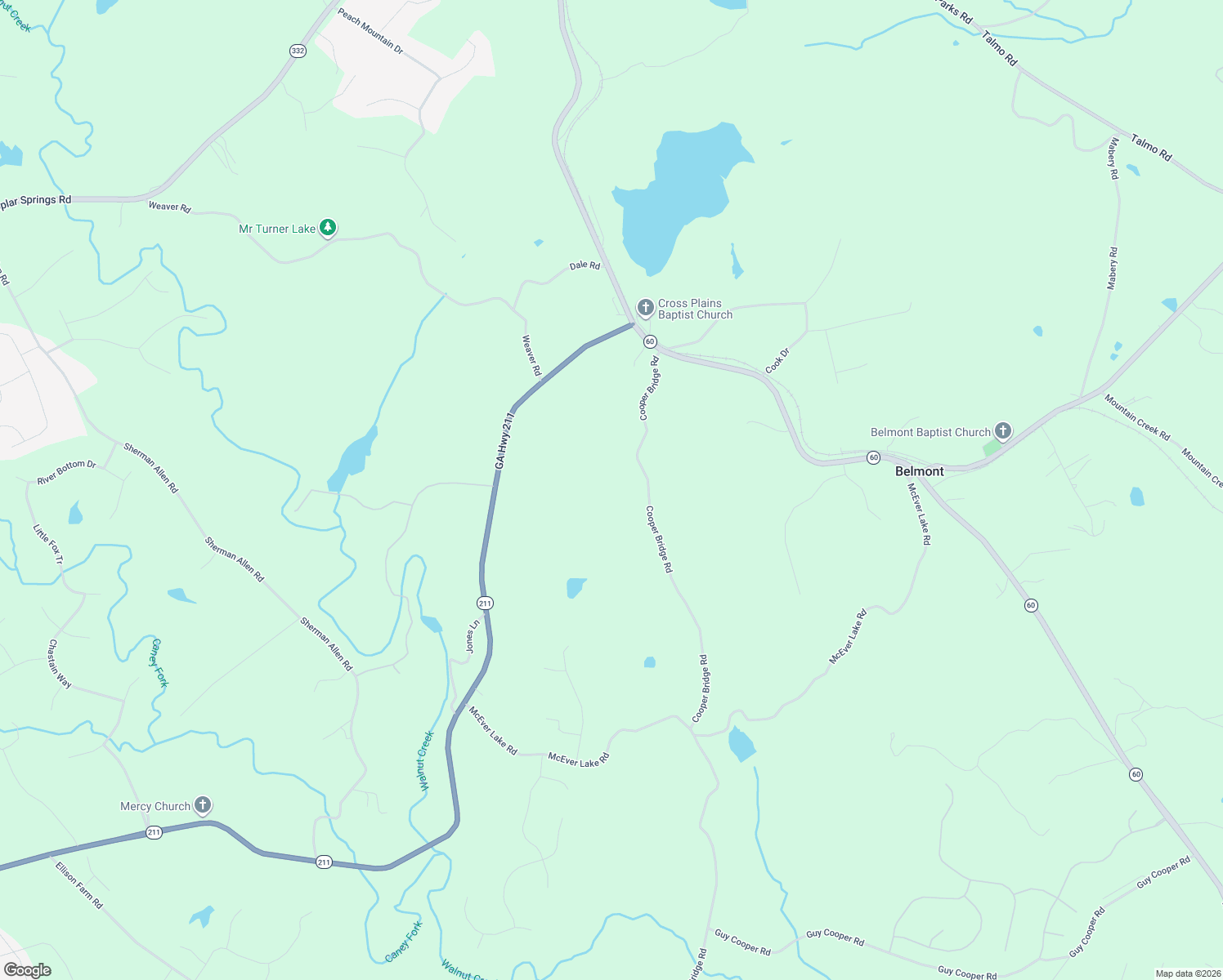 map of restaurants, bars, coffee shops, grocery stores, and more near 3336 Cooper Bridge Road in Gainesville