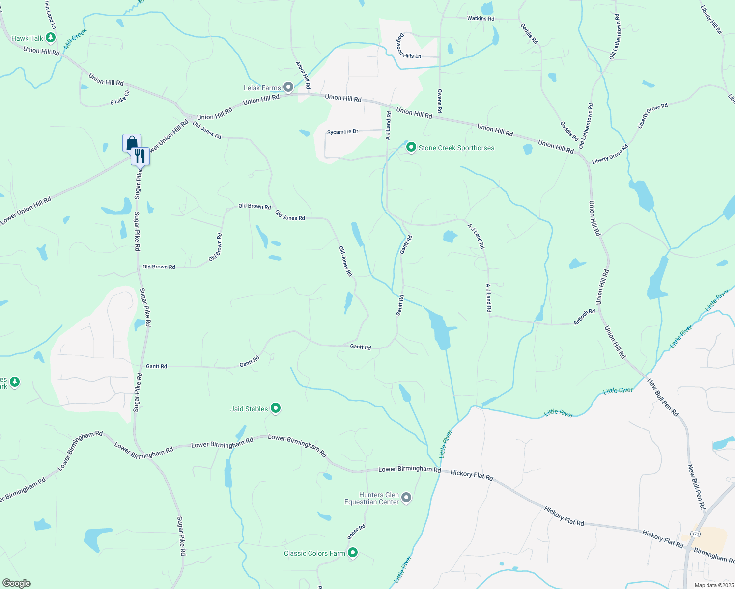 map of restaurants, bars, coffee shops, grocery stores, and more near 1513 Old Jones Road in Alpharetta