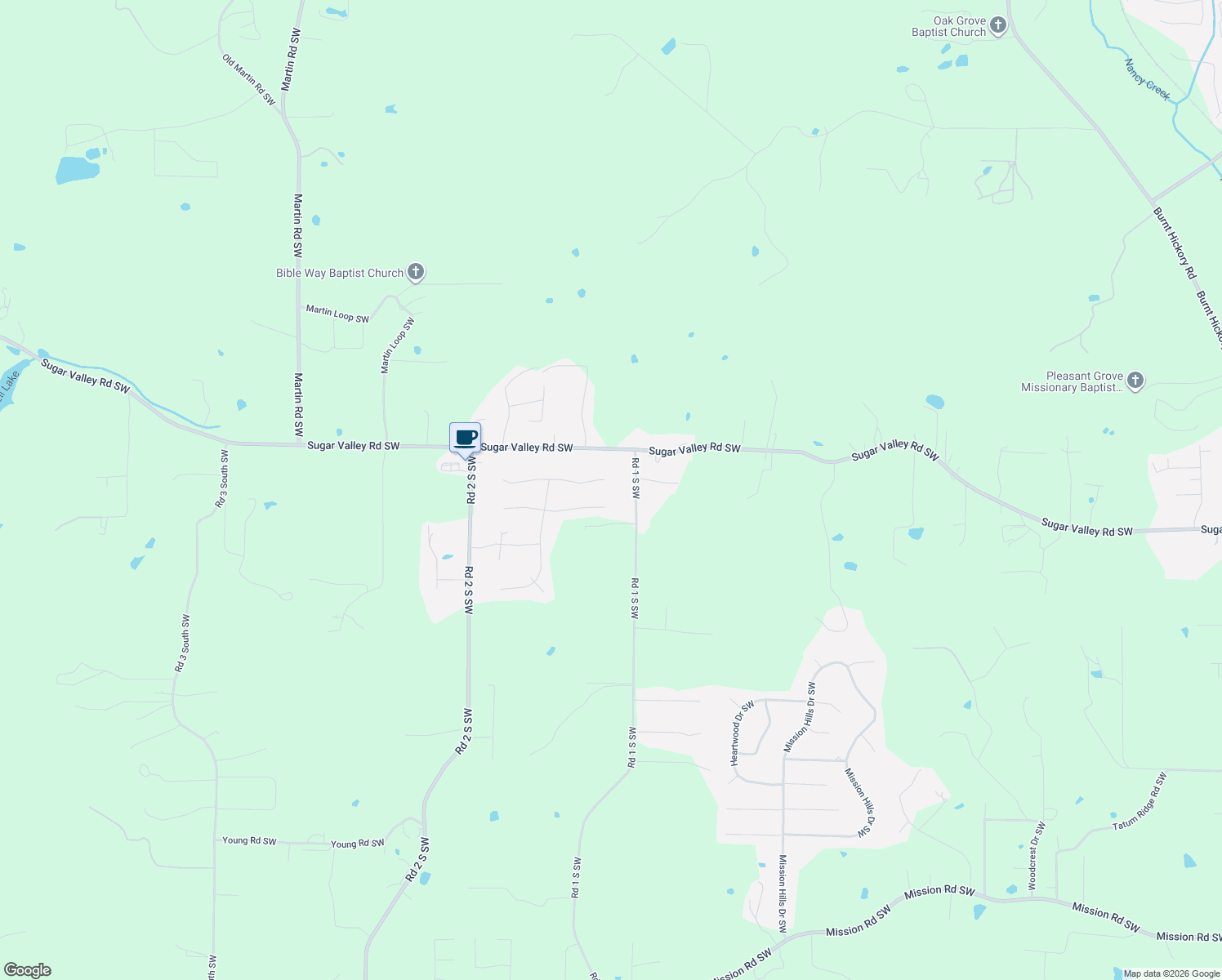 map of restaurants, bars, coffee shops, grocery stores, and more near 38 Frances Way Southwest in Cartersville