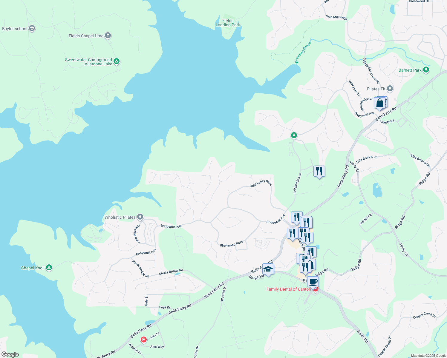 map of restaurants, bars, coffee shops, grocery stores, and more near 903 Raven Point in Canton