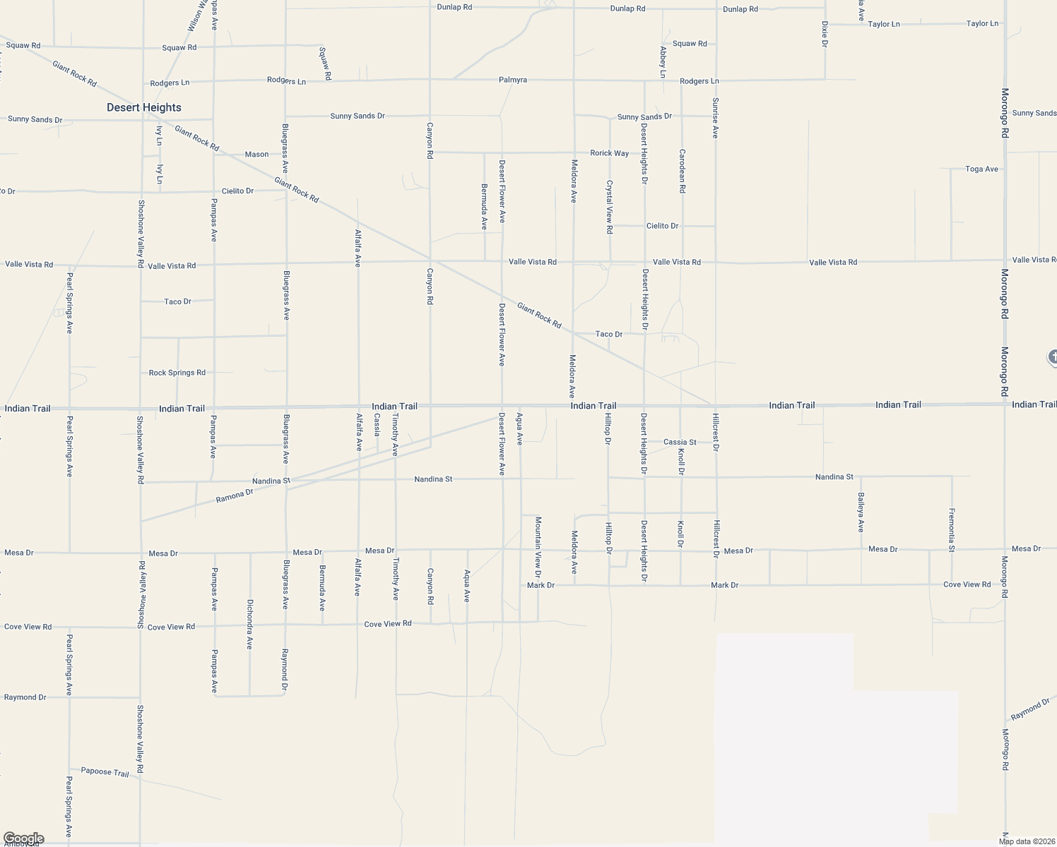 map of restaurants, bars, coffee shops, grocery stores, and more near 70775 Indian Trail in Twentynine Palms