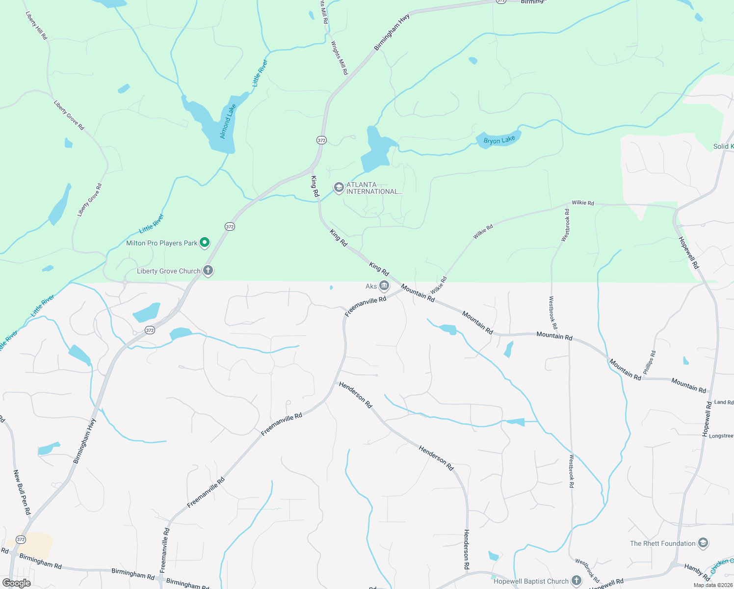 map of restaurants, bars, coffee shops, grocery stores, and more near 16560 Freemanville Road in Alpharetta