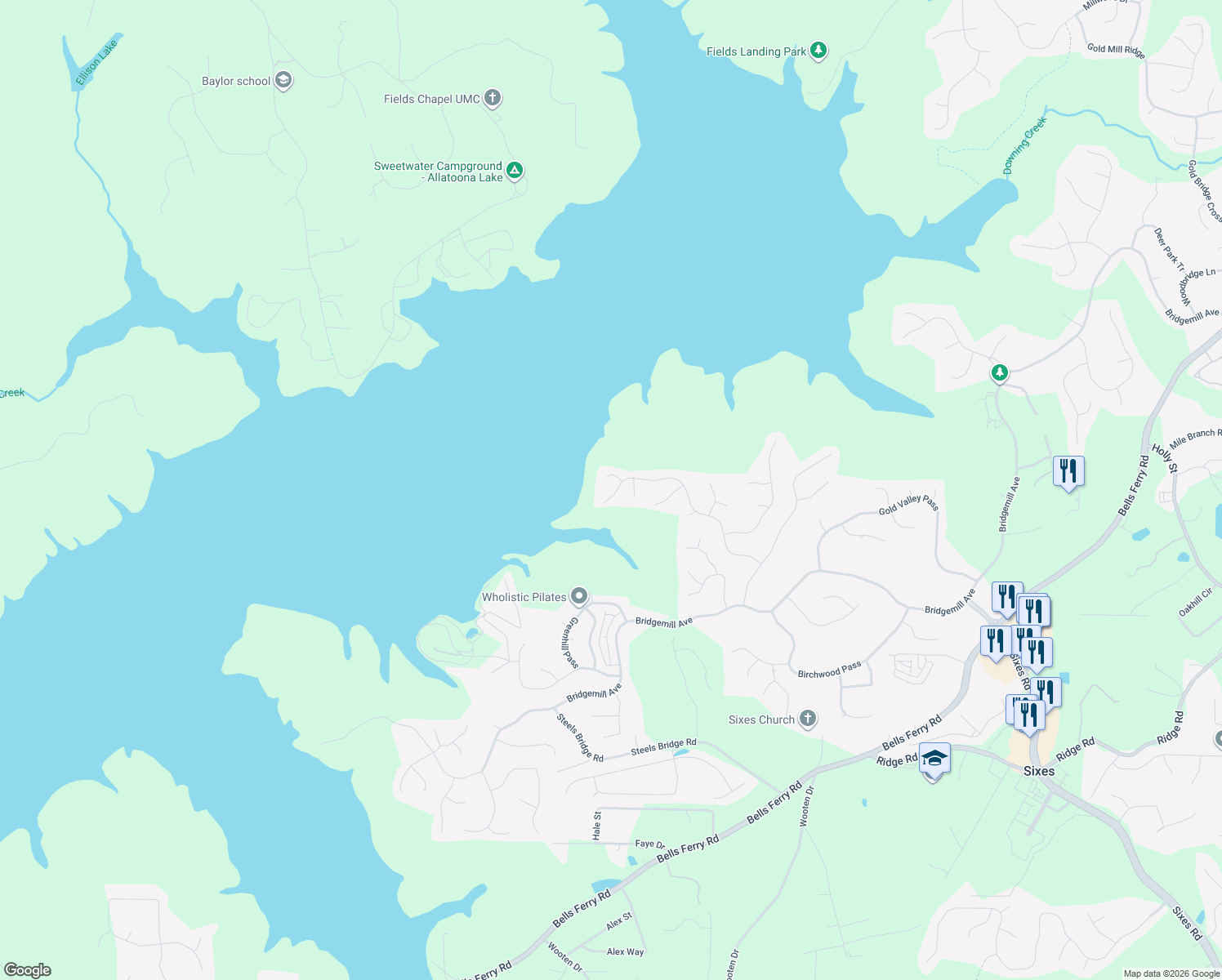 map of restaurants, bars, coffee shops, grocery stores, and more near 364 Woodbrook Crest in Canton