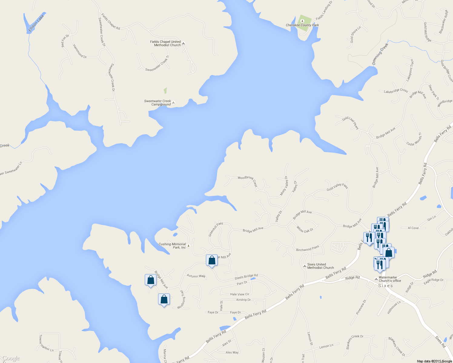 map of restaurants, bars, coffee shops, grocery stores, and more near 364 Woodbrook Crest in Canton