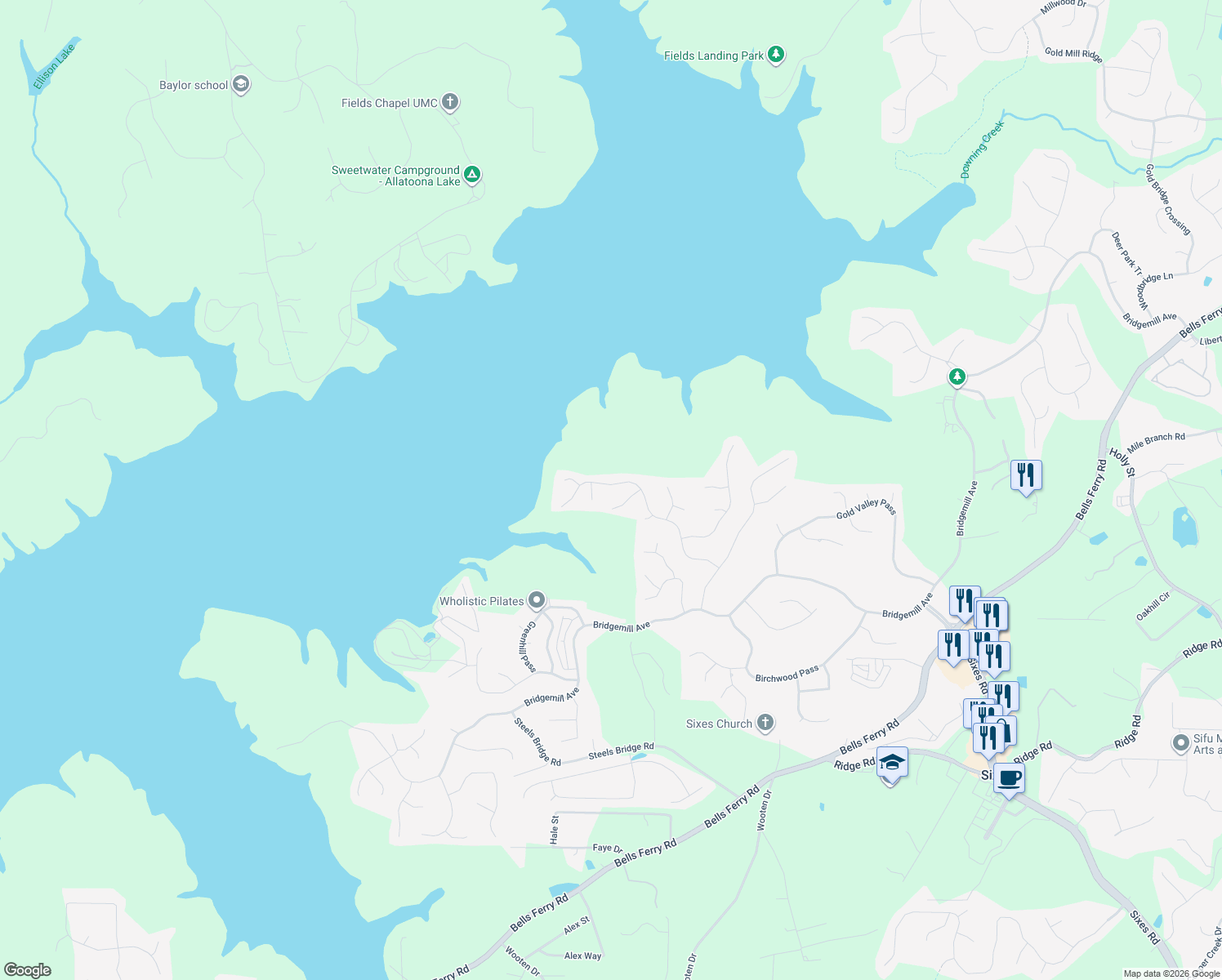 map of restaurants, bars, coffee shops, grocery stores, and more near 347 Woodbrook Crest in Canton