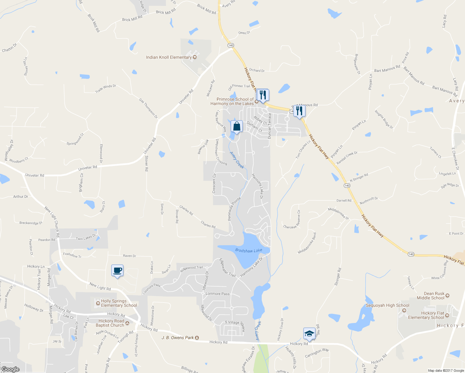map of restaurants, bars, coffee shops, grocery stores, and more near 909 Landsdowne Cove in Canton