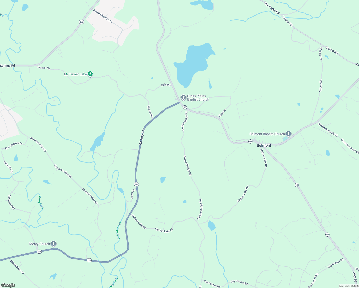 map of restaurants, bars, coffee shops, grocery stores, and more near 3280 Cooper Bridge Road in Gainesville