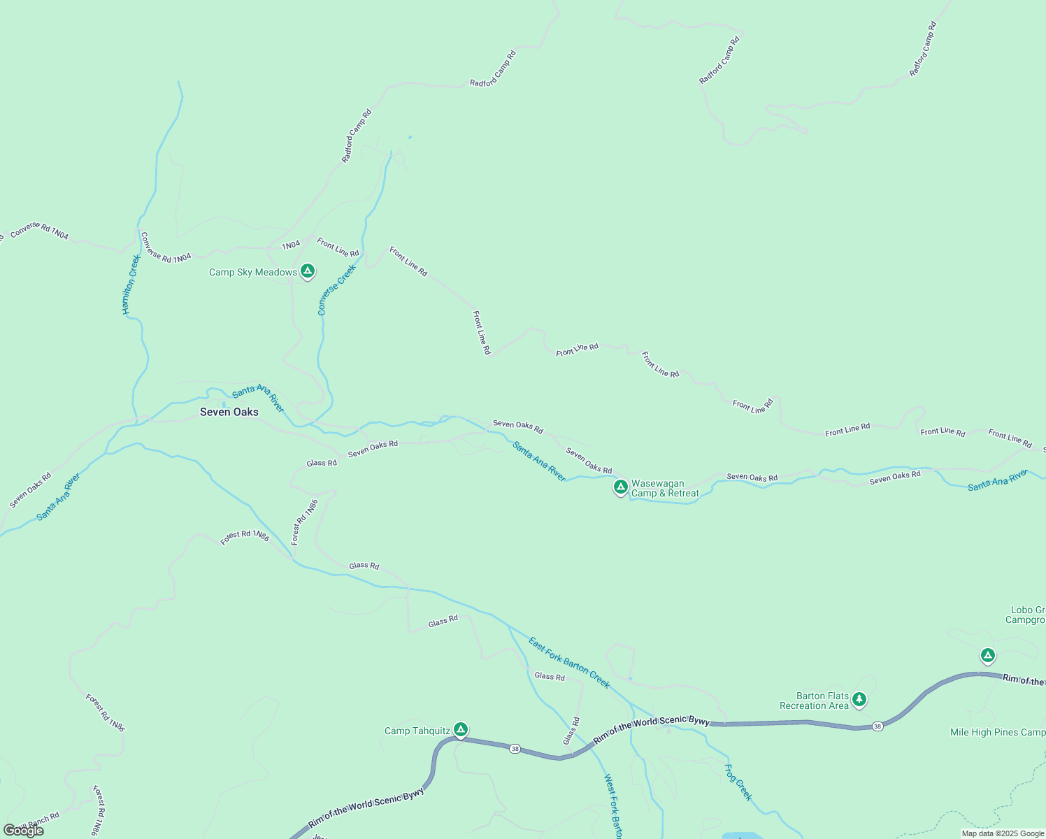 map of restaurants, bars, coffee shops, grocery stores, and more near 41484 Seven Oaks Road in Angelus Oaks