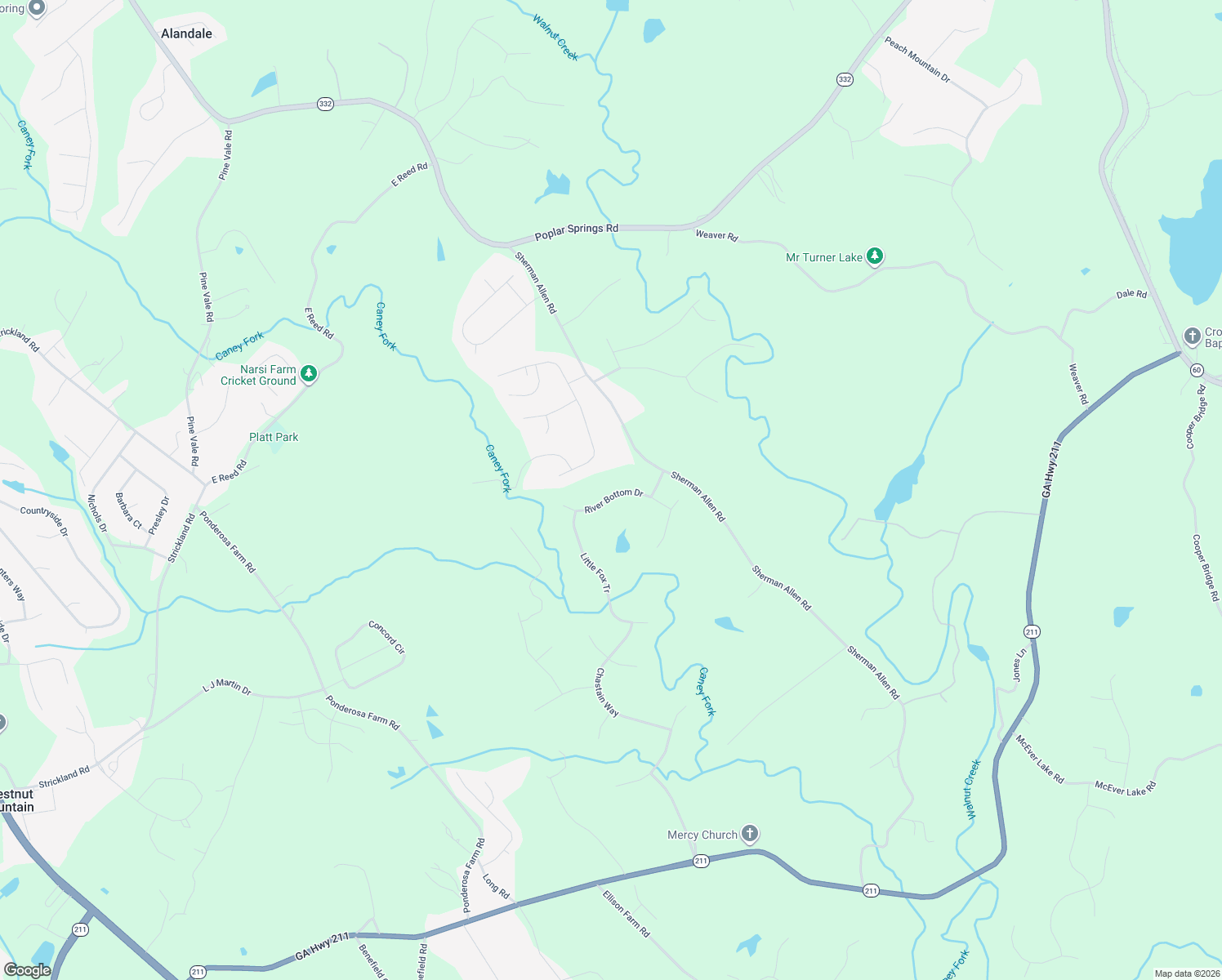map of restaurants, bars, coffee shops, grocery stores, and more near 4830 River Bottom Drive in Gainesville