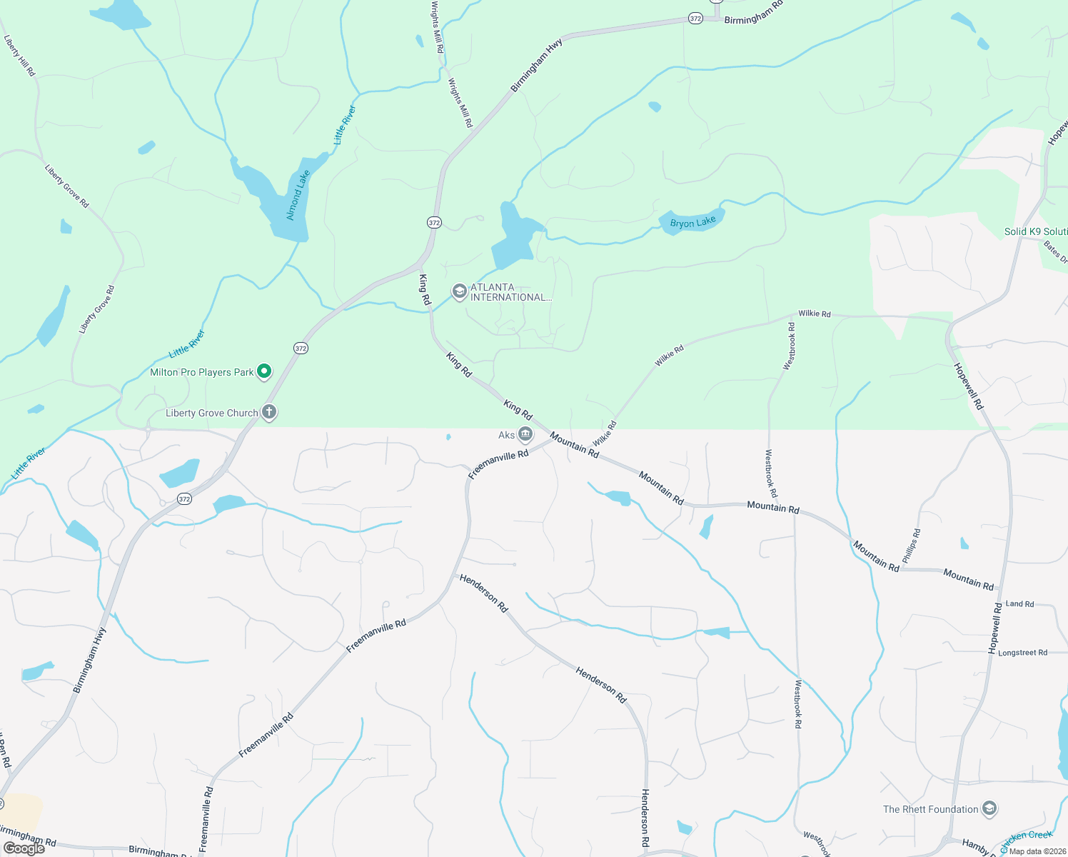 map of restaurants, bars, coffee shops, grocery stores, and more near 1985 King Road in Alpharetta