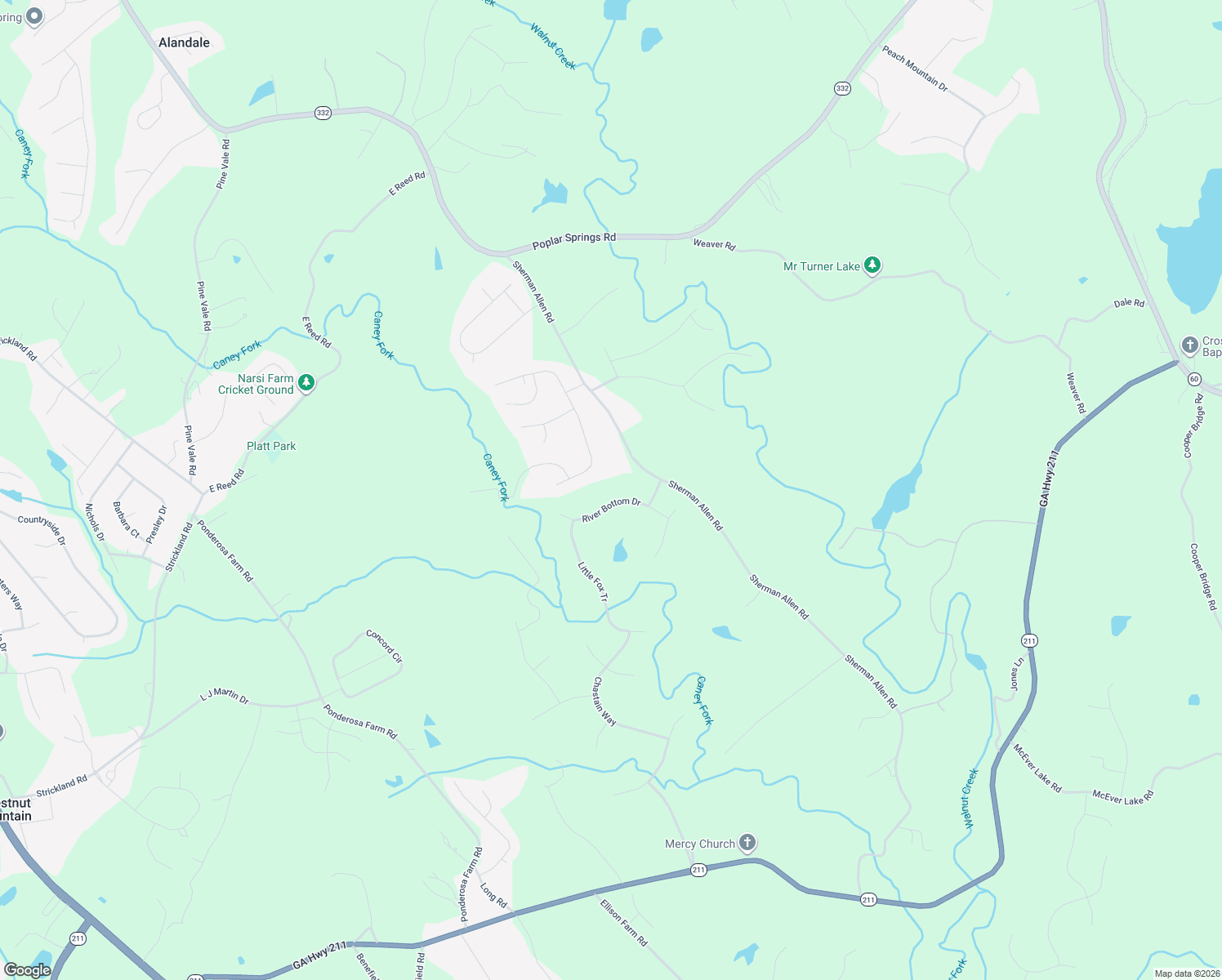 map of restaurants, bars, coffee shops, grocery stores, and more near 4830 River Bottom Drive in Gainesville
