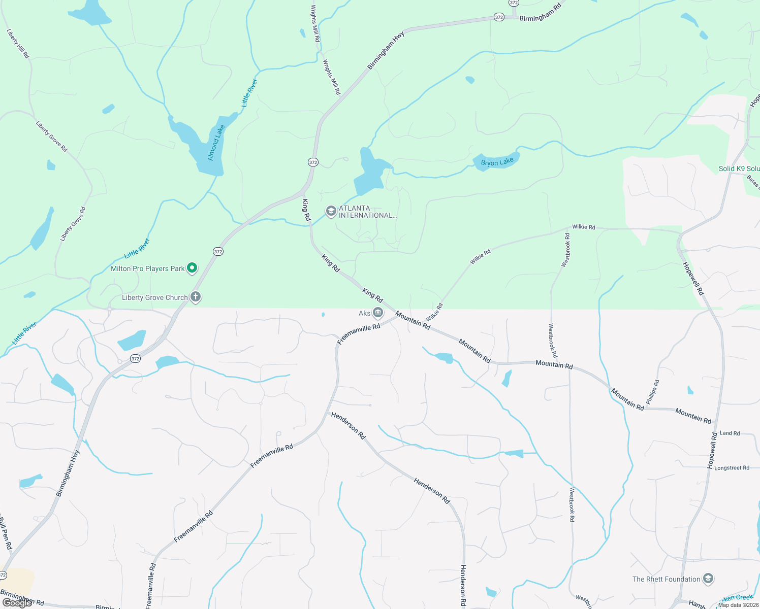 map of restaurants, bars, coffee shops, grocery stores, and more near 1985 King Road in Alpharetta