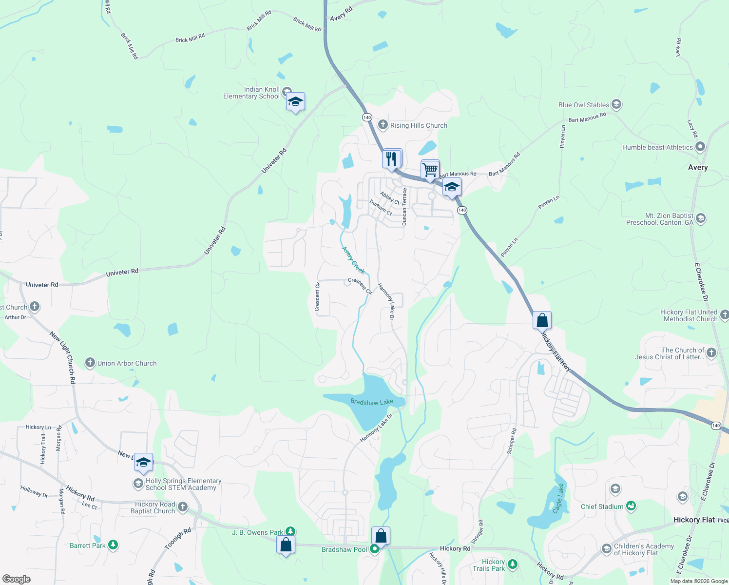 map of restaurants, bars, coffee shops, grocery stores, and more near 701 Crescent Circle in Canton
