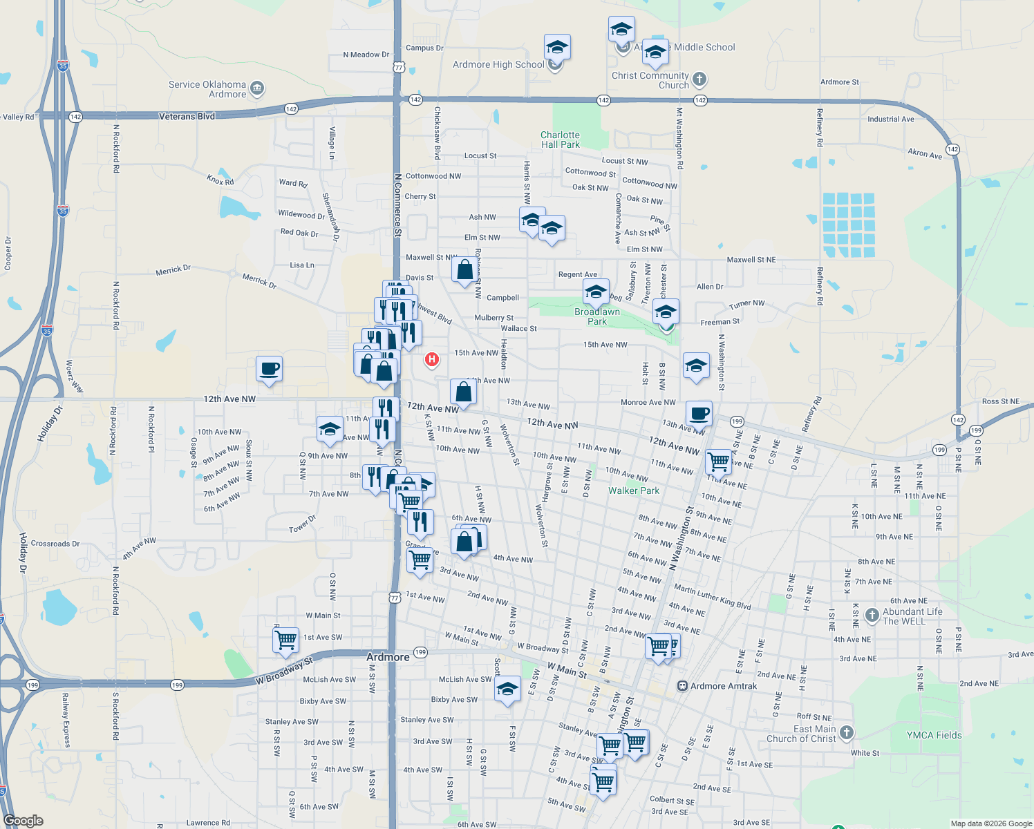map of restaurants, bars, coffee shops, grocery stores, and more near 659 12th Ave NW in Ardmore