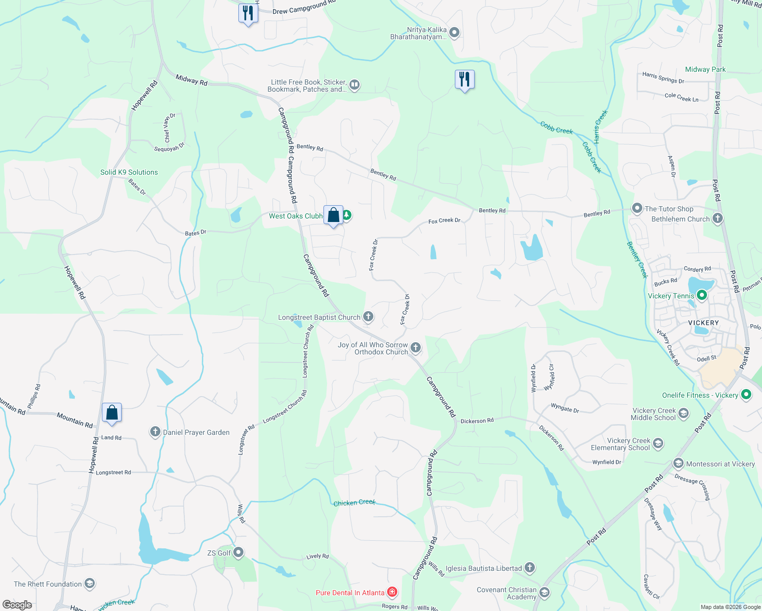 map of restaurants, bars, coffee shops, grocery stores, and more near 6925 Black Fox Lane in Cumming