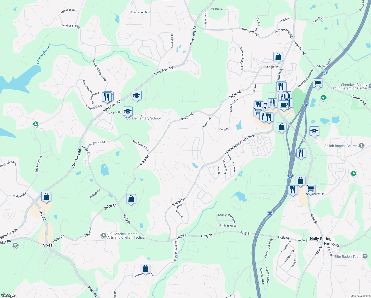 map of restaurants, bars, coffee shops, grocery stores, and more near 200 Creekside Pass in Canton