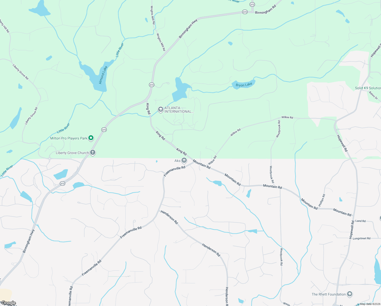 map of restaurants, bars, coffee shops, grocery stores, and more near 1985 King Road in Alpharetta