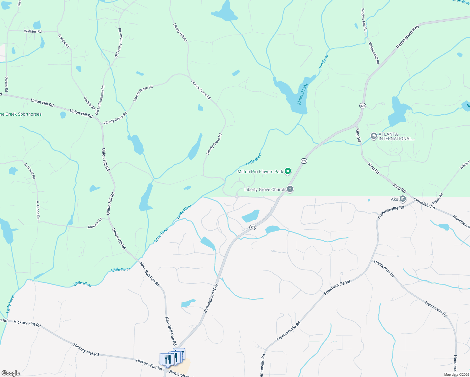 map of restaurants, bars, coffee shops, grocery stores, and more near 305 Timberview Trail in Alpharetta