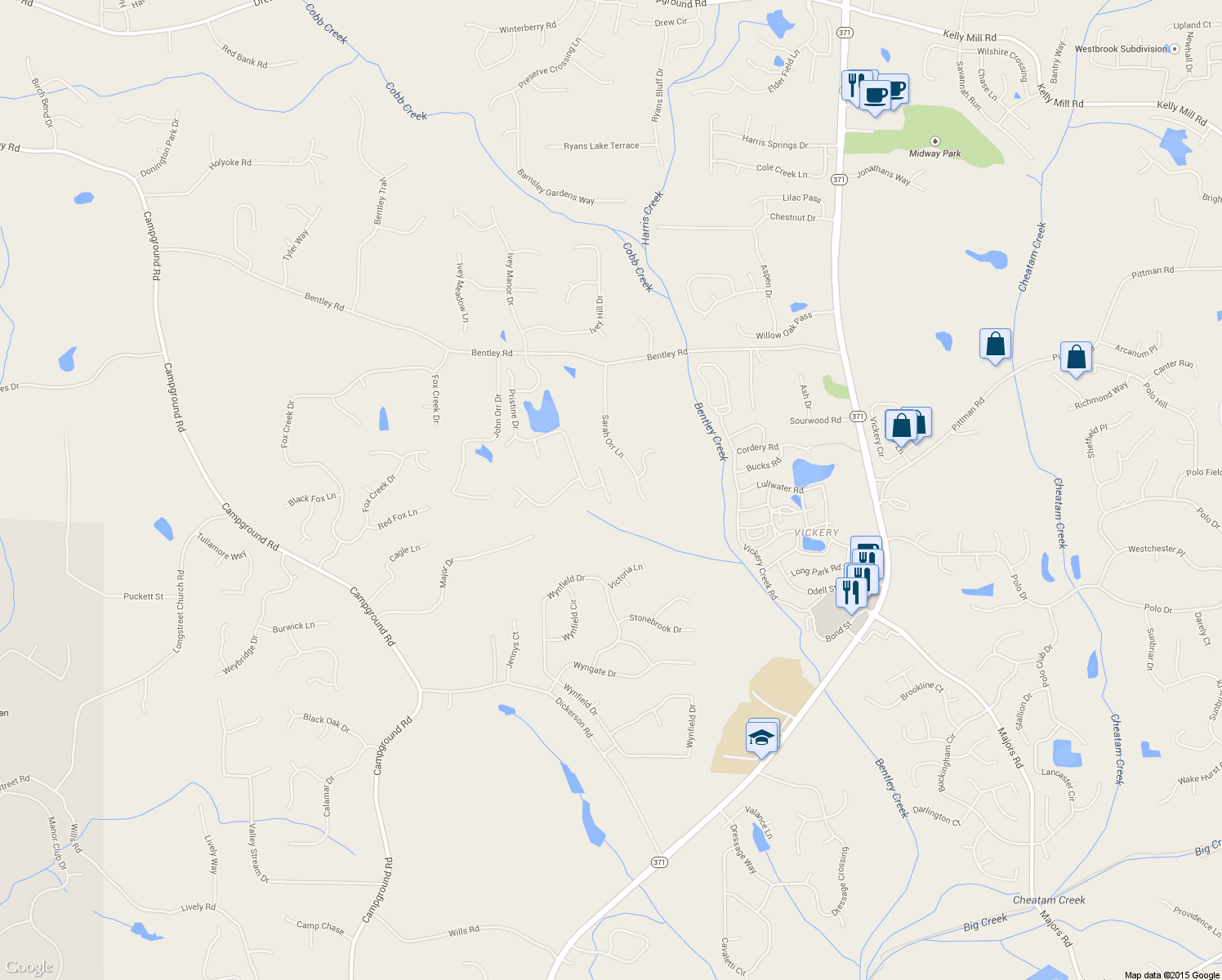 map of restaurants, bars, coffee shops, grocery stores, and more near 6815 Kinnity Ct in Cumming