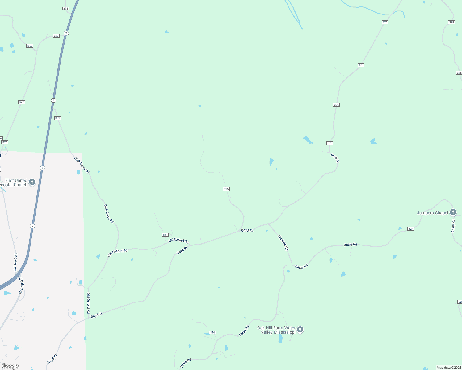map of restaurants, bars, coffee shops, grocery stores, and more near County Road 115 in Water Valley