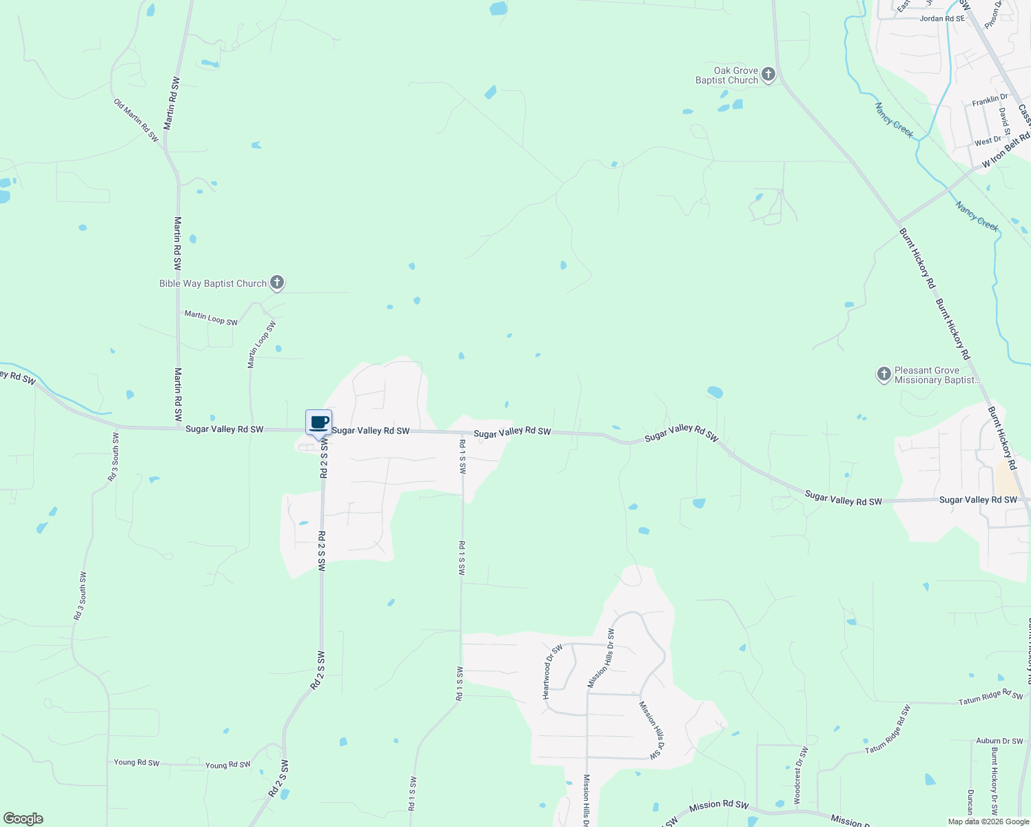 map of restaurants, bars, coffee shops, grocery stores, and more near 865 Sugar Valley Road Southwest in Cartersville