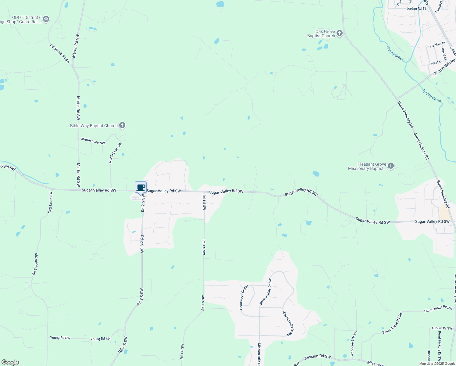 map of restaurants, bars, coffee shops, grocery stores, and more near 866 Sugar Valley Road Southwest in Cartersville